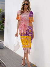 Allover Print Button Up Tie Front Shirt Dress Sai Feel